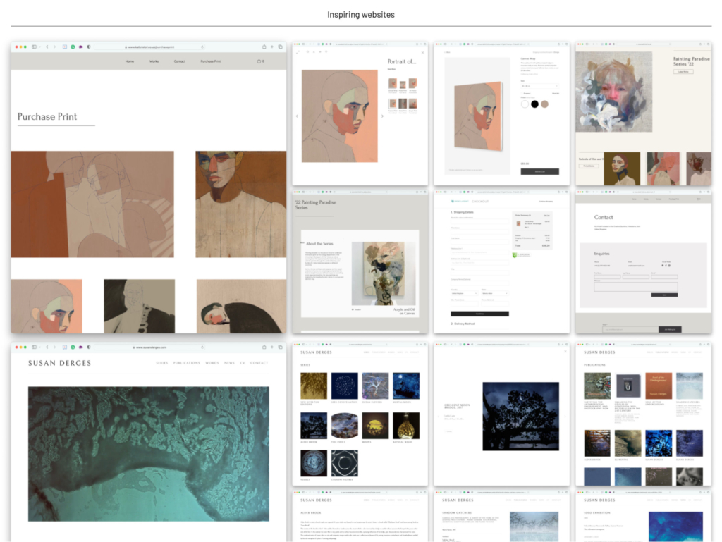 Moodboard presentation showing a collection of web design patterns from existing websites.