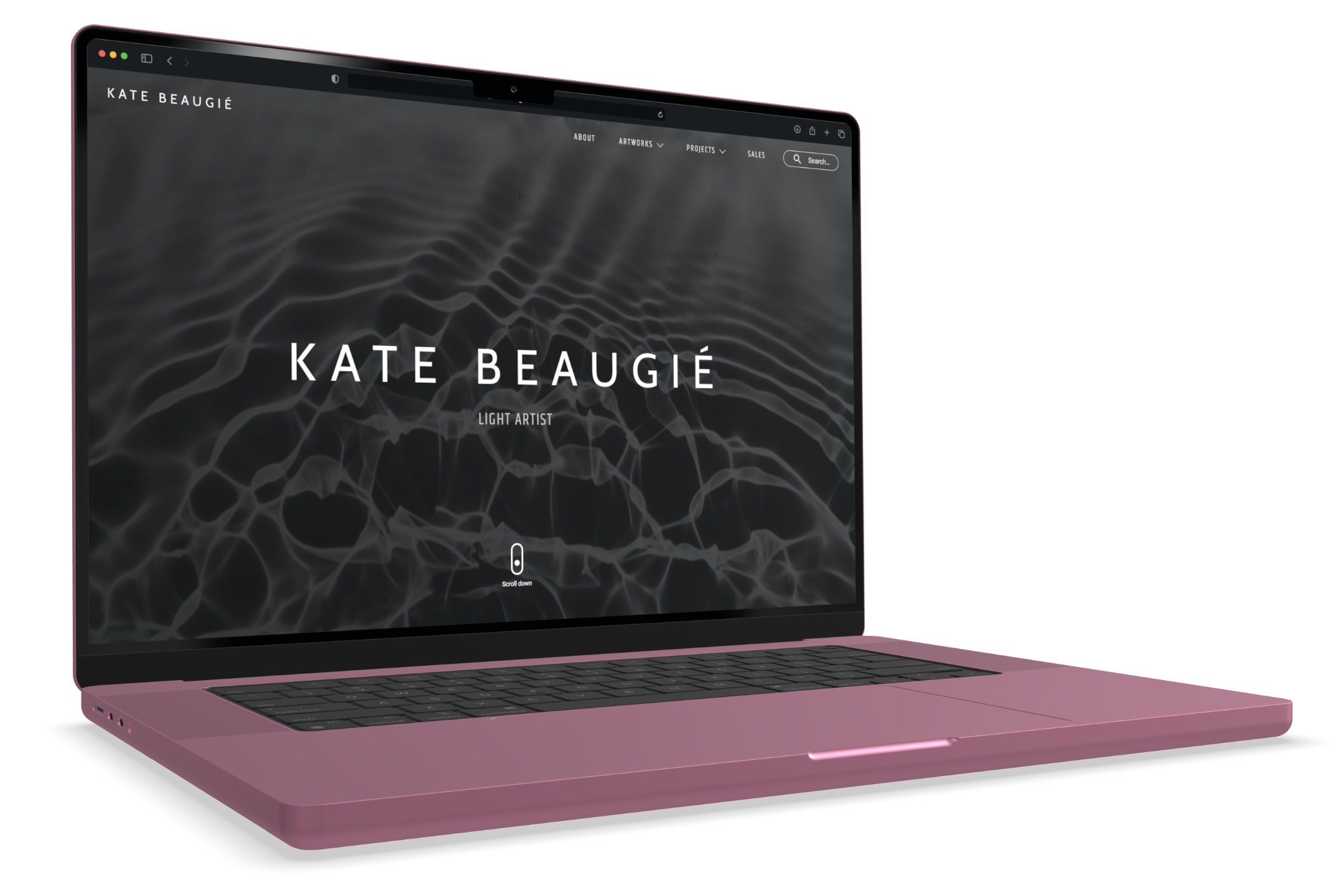 Kate Beaugié website home page displayed on MacBook Air